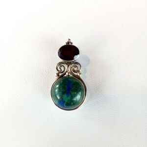 Sajen Sterling Silver Azurite Red Garnet Pendant